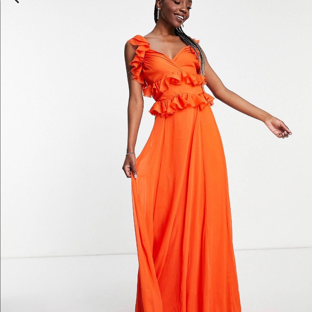 ASOS Orange maxi ruffle dress size 4